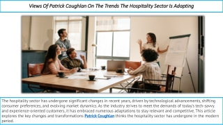 Views Of Patrick Coughlan On The Trends The Hospitality Sector Is Adapting