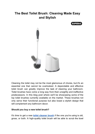 The Best Toilet Brush for Effortless Cleaning with a Stylish Design