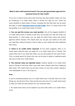 What are bad credit personal loans Can you get guaranteed approval for personal loans for bad credit