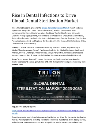 Rise in Dental Infections to Drive Global Dental Sterilization Market