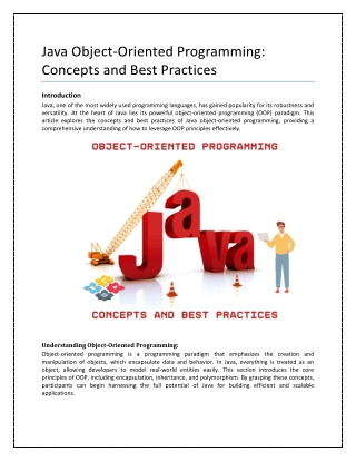 Java Object-Oriented Programming: Concepts and Best Practices