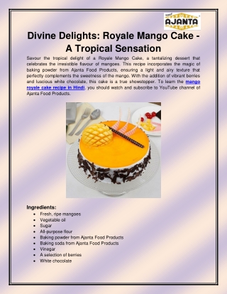 Mango royale cake recipe in Hindi