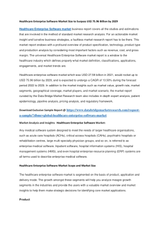 Healthcare Enterprise Software Market Size to Surpass US 75.96 Billion by 2029