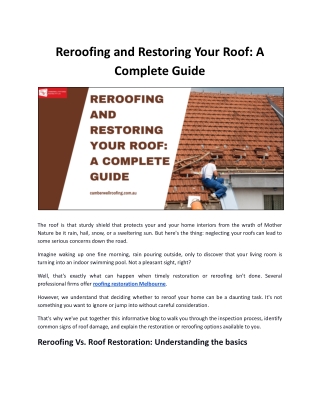 Reroofing and Restoring Your Roof: A Complete Guide