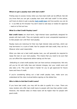 Where to get a payday loan with bad credit