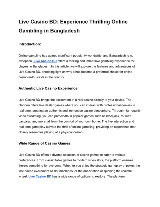 Live Casino BD_ Experience Thrilling Online Gambling in Bangladesh