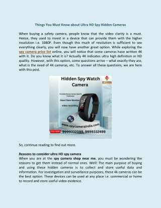 Things You Must Know about Ultra HD Spy Hidden Cameras