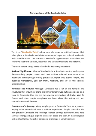 The Importance of the Cambodia Yatra