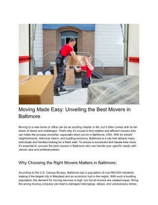 Moving Made Easy_ Unveiling the Best Movers in Baltimore