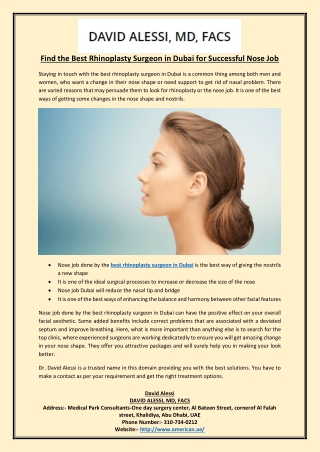 Find the Best Rhinoplasty Surgeon in Dubai for Successful Nose Job