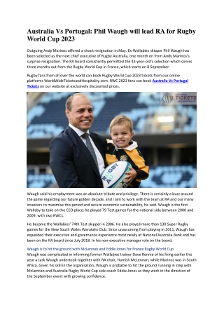 Australia Vs Portugal: Phil Waugh will lead RA for Rugby World Cup 2023