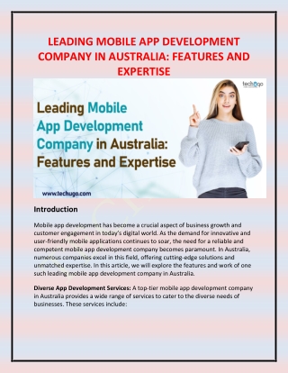 LEADING MOBILE APP DEVELOPMENT COMPANY IN AUSTRALIA: FEATURES AND EXPERTISE