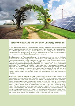 Battery Storage For Renewable Energy