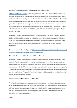 Alzheimer’s Disease Market Size to Surpass USD 8.98 Billion by 2029