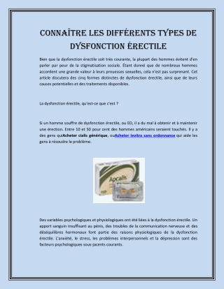 Connaître les différents types de dysfonction érectile