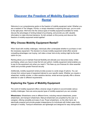 Discover the Freedom of Mobility Equipment Rental