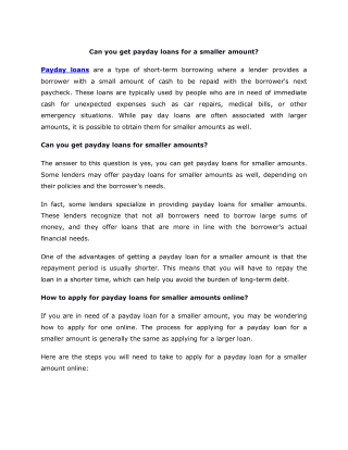 Can you get pay day loans for smaller amount