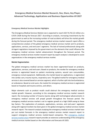 Emergency Medical Services Market Share, SWOT Analysis, Dynamics, Drivers, Key I