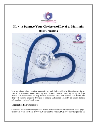 How to Balance Your Cholesterol Level to Maintain Heart Health