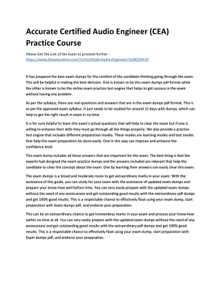 Accurate Certified Audio Engineer (CEA) Practice Course