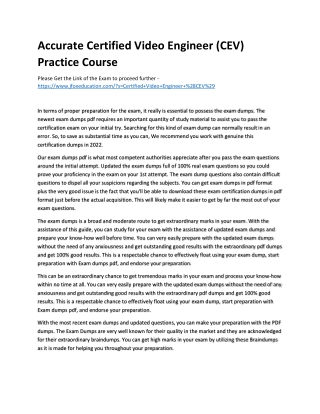 Accurate Certified Video Engineer (CEV) Practice Course