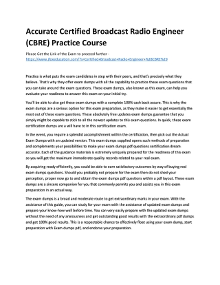 Accurate Certified Broadcast Radio Engineer (CBRE) Practice Course