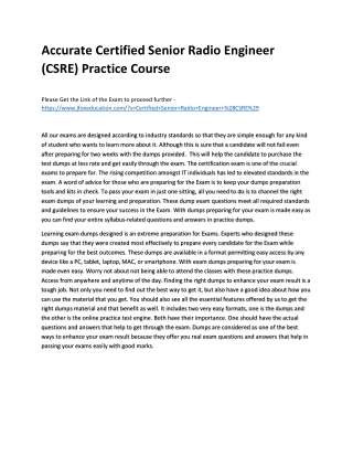 Accurate Certified Senior Radio Engineer (CSRE) Practice Course
