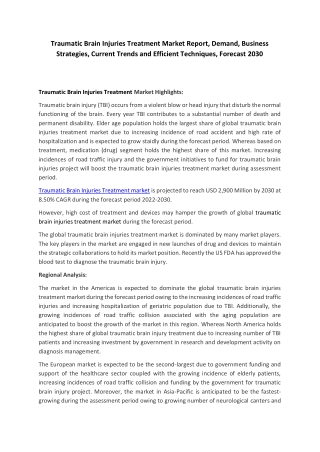 Traumatic Brain Injuries Treatment Market | Global Analysis, Statistics, Revenue