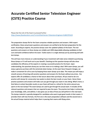 Accurate Certified Senior Television Engineer (CSTE) Practice Course