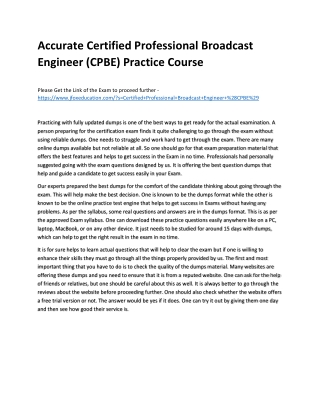 Accurate Certified Professional Broadcast Engineer (CPBE) Practice Course