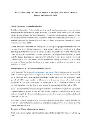 Clinical Laboratory Test Market PDF