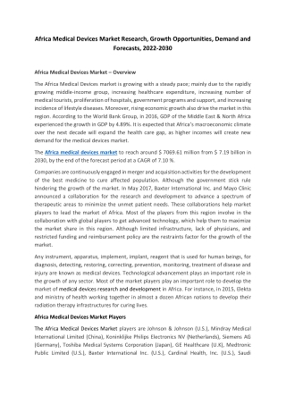 Africa Medical Devices Market Research, Growth Factors, Company Profile Analysis