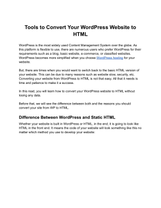 Tools to Convert Your WordPress Website to HTML