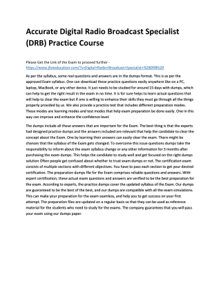 Accurate Digital Radio Broadcast Specialist (DRB) Practice Course