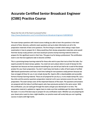 Accurate Certified Senior Broadcast Engineer (CSBE) Practice Course