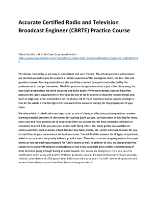 Accurate Certified Radio and Television Broadcast Engineer (CBRTE) Practice Cour