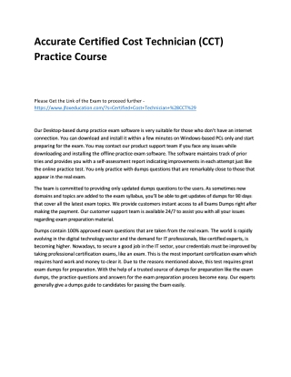 Accurate Certified Cost Technician (CCT) Practice Course