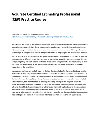 Accurate Certified Estimating Professional (CEP) Practice Course