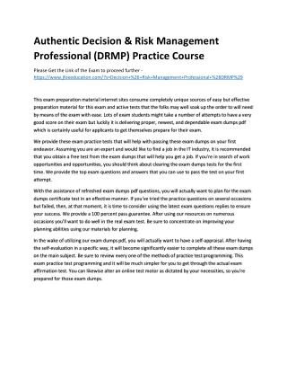 Authentic Decision & Risk Management Professional (DRMP) Practice Course