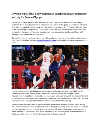 Olympic Paris USA’s new Basketball coach rediscovered passion and joy for France Olympic