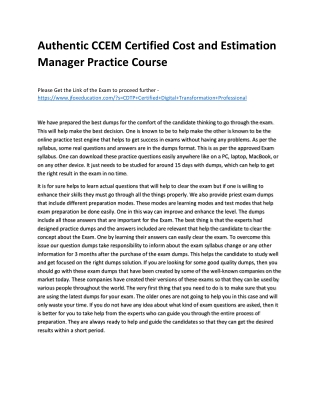Authentic CCEM Certified Cost and Estimation Manager Practice Course