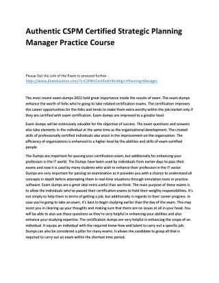 Authentic CSPM Certified Strategic Planning Manager Practice Course