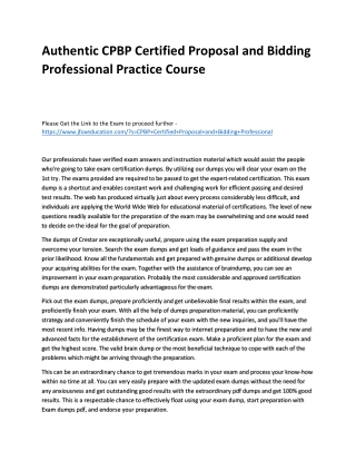 Authentic CPBP Certified Proposal and Bidding Professional Practice Course