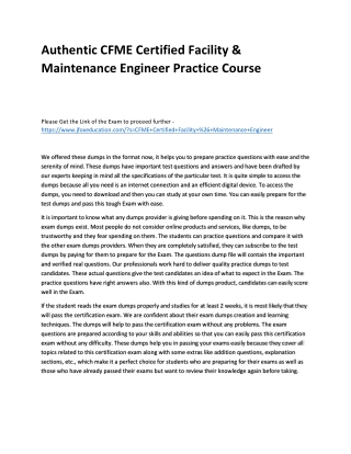 Authentic CFME Certified Facility & Maintenance Engineer Practice Course