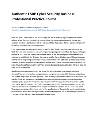 Authentic CSBP Cyber Security Business Professional Practice Course