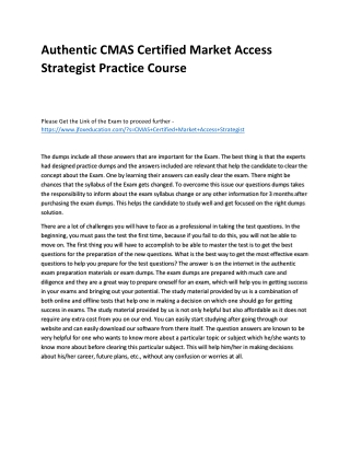 Authentic CMAS Certified Market Access Strategist Practice Course