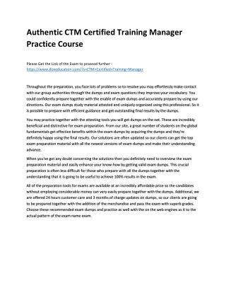 Authentic CTM Certified Training Manager Practice Course