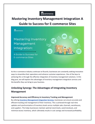 Mastering Inventory Management Integration A Guide to Success for E-commerce Sites