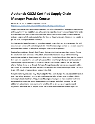 Authentic CSCM Certified Supply Chain Manager Practice Course