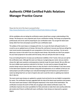 Authentic CPRM Certified Public Relations Manager Practice Course